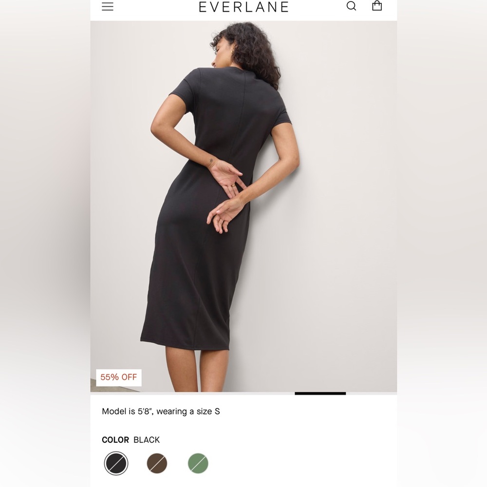 Everlane Form dress Black Sheath Midi Dress Crew Neck Short Sleeve xs - Picture 5 of 11